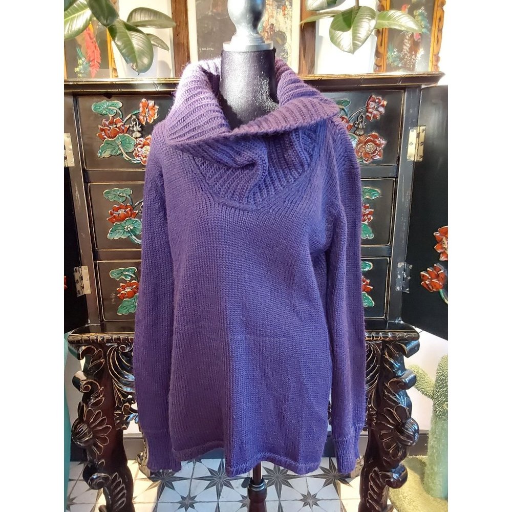 H&M Women's Dark Purple Cowl Neck Sweater Large Italy Wool Blend